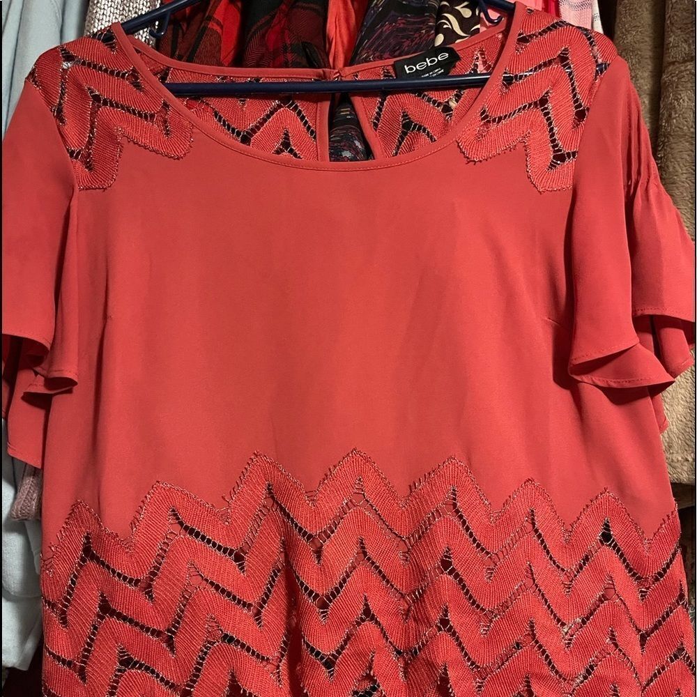 2/$15 Bebe Orange Red dress shirt
